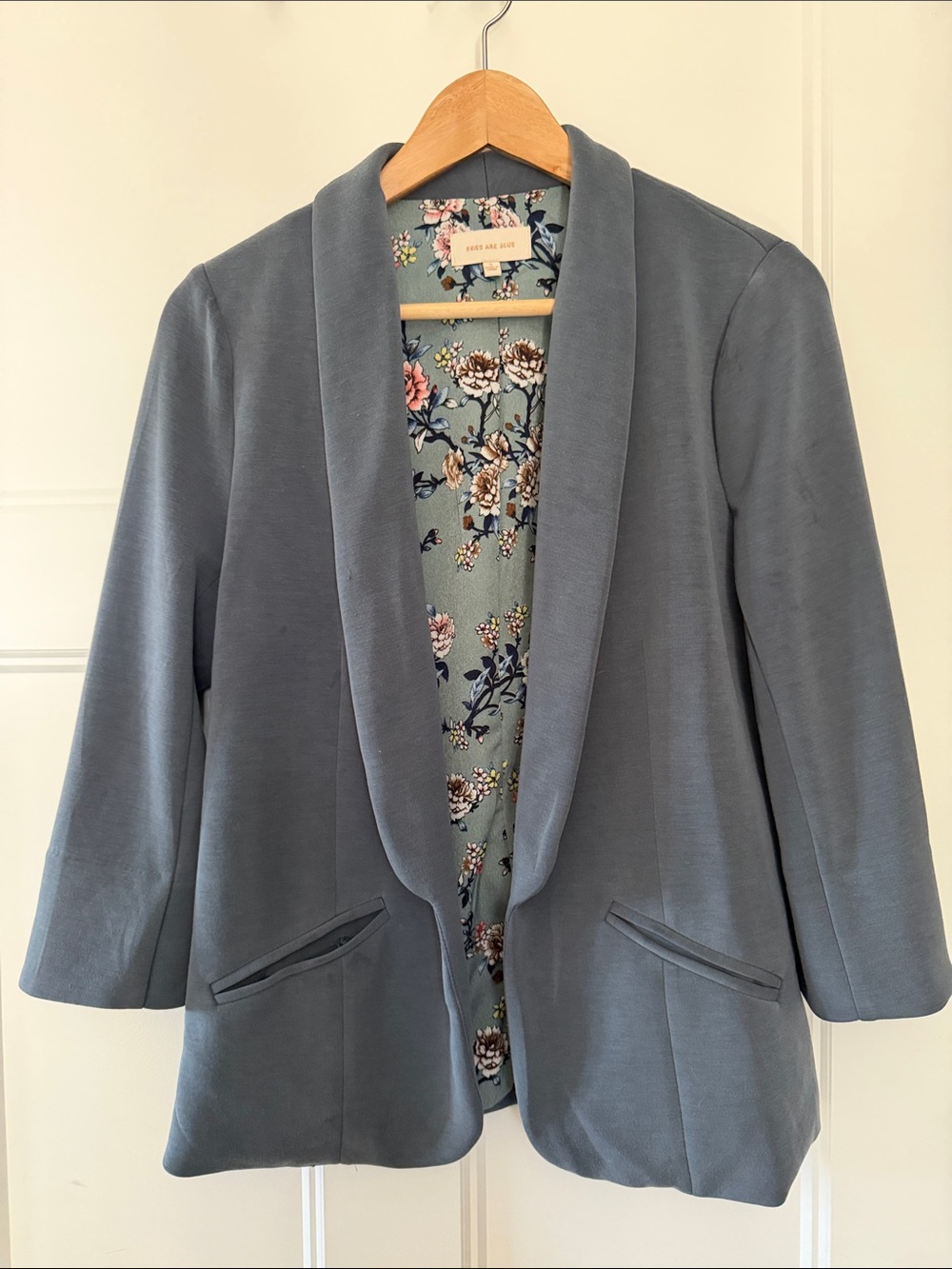 Skies Are Blue Grey Shawl Collar Blazer with Floral Lining